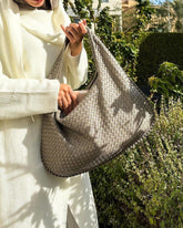 Lambskin Hobo Bag | Italian Leather Handbag | Large Handwoven Laptop Bag, Woven Dumpling Bag, Leather Tote Bag, Black, Blue Working Bag