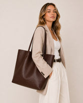 Large Soft Cowhide Leather Tote | Minimalist Oversized Shopper with Removable Inner Pouch