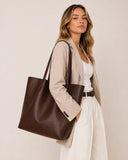 Large Soft Cowhide Leather Tote | Minimalist Oversized Shopper with Removable Inner Pouch