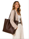 Large Soft Cowhide Leather Tote | Minimalist Oversized Shopper with Removable Inner Pouch