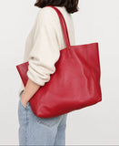 Large Soft Cowhide Leather Tote | Minimalist Oversized Shopper with Removable Inner Pouch