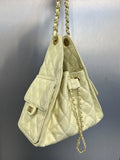 Quilted Diamond Leather Drawstring Hobo Bag – Gold Chain Strap | Lambskin & Cowhide Shoulder Bag for Women