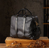 Vegetable Tanned Italian Full Grain Leather Travel Bag | Handcrafted Vintage Minimalist Business Duffel & Shoulder Bag