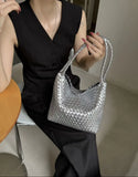 Women's Handwoven Vegan Leather Hobo Tote Bag | Intrecciato Shoulder Bag | Two Sizes | Lightweight Everyday Handbag for Women