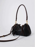 Full Grain Leather Pillow Boston Bag – Pebbled Cowhide & Suede Shoulder Bag | Gold Hardware, Top Handle & Crossbody Strap