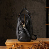 Vegetable Tanned Italian Full Grain Leather Travel Bag | Handcrafted Vintage Minimalist Business Duffel & Shoulder Bag
