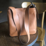 Full Grain Leather Shoulder Bag, Wide Shoulder Strap Crossbody Bag, Retro Leather Bucket Bag, Valentine Gift for her