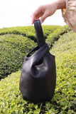 Vintage Leather Knot-Handle Bucket Bag | Handmade Soft Cowhide Mini Handbag