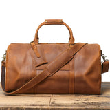 Crazy Horse Full Grain Leather Travel Duffle Bag with Trolley Sleeve | Weekender Tote for Men & Women