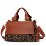Leopard Print Cowhide Leather Shoulder Bag | Large Women's Handbag with Detachable Strap | Leather Crossbody Tot