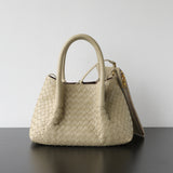 Handwoven Lambskin Leather Brown Tote Bag | Woven Soft Leather Handbag for Women | Luxury Designer Handbag with Top Handles & Crossbody Strap