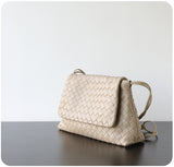 Luxury Handwoven Lambskin Crossbody Bag, Soft Leather Hobo Bag, Designer Craftsmanship Woven Flap Tote for Women
