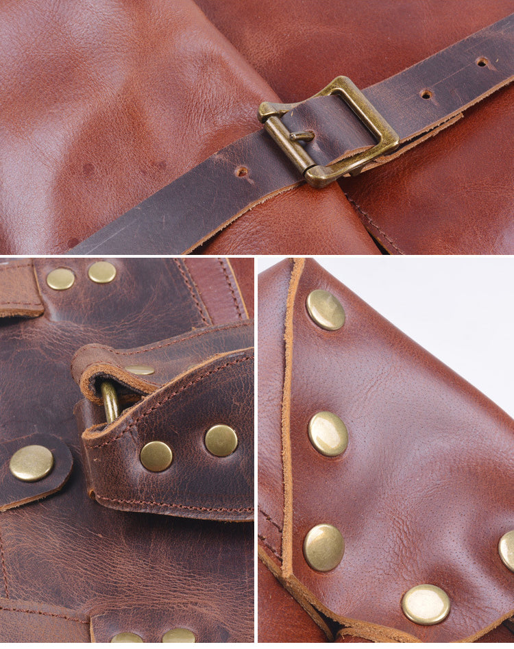 Handcrafted Full Grain Leather Roll-Top Backpack | Men's Vintage Business Commuter Laptop Travel Backpack