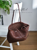 Handwoven Basket Tote Bag | Vegetable-Tanned Italian Cowhide Hand-Carry Bag | Minimalist Summer Commuter Style