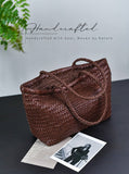 Handwoven Basket Tote Bag | Vegetable-Tanned Italian Cowhide Hand-Carry Bag | Minimalist Summer Commuter Style