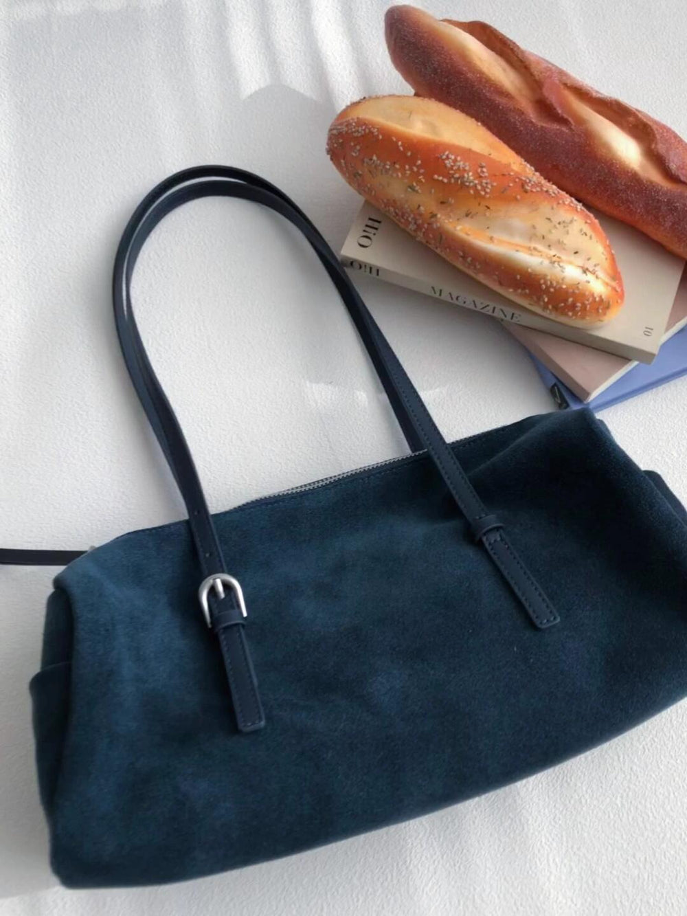 Suede Baguette Bag for Women | Matte Cowhide Leather Shoulder & Hand Bag | Versatile Commuter Purse in Two Colors
