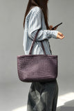 Handwoven Basket Tote Bag | Vegetable-Tanned Italian Cowhide Hand-Carry Bag | Minimalist Summer Commuter Style
