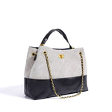 Quilted Lambskin and Suede Leather Chain Tote Bag | Women's Vintage Two-Tone Shoulder & Crossbody Bag