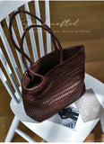 Handwoven Basket Tote Bag | Vegetable-Tanned Italian Cowhide Hand-Carry Bag | Minimalist Summer Commuter Style
