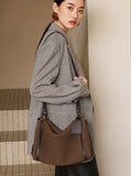 Full Grain Leather Pillow Boston Bag – Pebbled Cowhide & Suede Shoulder Bag | Gold Hardware, Top Handle & Crossbody Strap