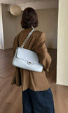 Minimalist Commuter Leather Shoulder Bag | Top Grain Cowhide Handbag with Twist-Lock Closure
