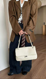 Minimalist Commuter Leather Shoulder Bag | Top Grain Cowhide Handbag with Twist-Lock Closure