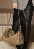 Full Grain Leather Pillow Boston Bag – Pebbled Cowhide & Suede Shoulder Bag | Gold Hardware, Top Handle & Crossbody Strap