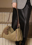 Full Grain Leather Pillow Boston Bag – Pebbled Cowhide & Suede Shoulder Bag | Gold Hardware, Top Handle & Crossbody Strap