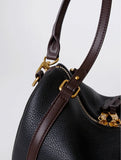 Full Grain Leather Pillow Boston Bag – Pebbled Cowhide & Suede Shoulder Bag | Gold Hardware, Top Handle & Crossbody Strap