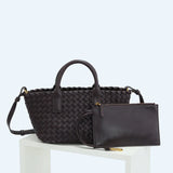 Handwoven Italian Lambskin Tote Bag, Luxury Intrecciato Leather Shoulder Bag with Matching Pouch, Three Sizes