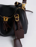 Full Grain Leather Pillow Boston Bag – Pebbled Cowhide & Suede Shoulder Bag | Gold Hardware, Top Handle & Crossbody Strap