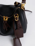 Full Grain Leather Pillow Boston Bag – Pebbled Cowhide & Suede Shoulder Bag | Gold Hardware, Top Handle & Crossbody Strap