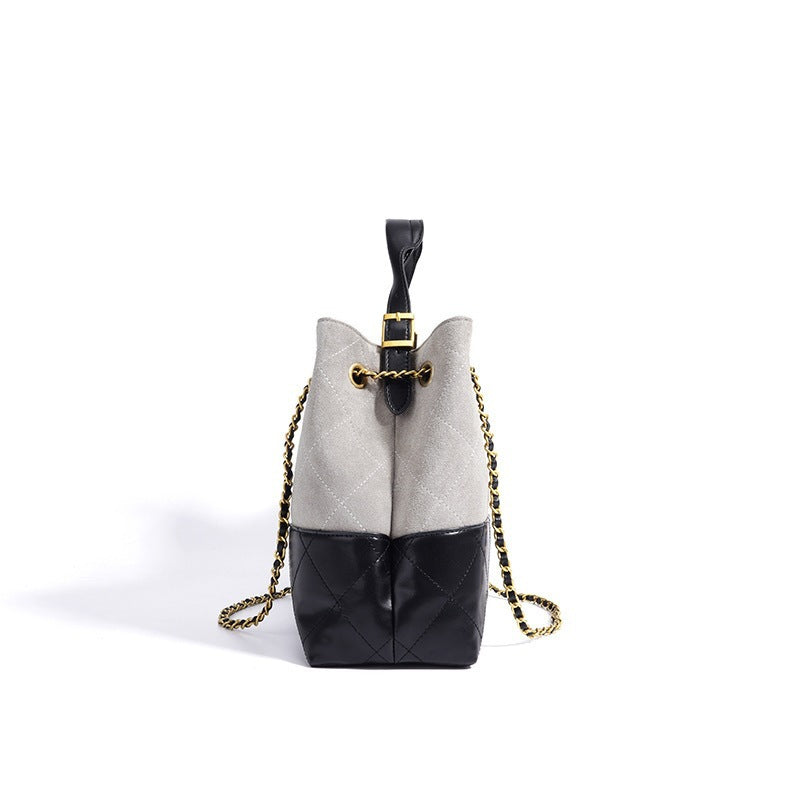 Quilted Lambskin and Suede Leather Chain Tote Bag | Women's Vintage Two-Tone Shoulder & Crossbody Bag