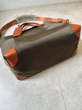 Recycled nylon cowhide work tote – handmade women laptop bag adjustable strap