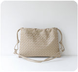 Luxurious Handwoven Lambskin Handbag Drawstring, Genuine Leather Shoulder Bucket Bag for Women