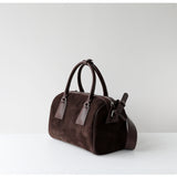 Vintage Suede Boston Bag for Women | Maillard-Tone Pillow Handbag with Detachable Strap | Niche Handcrafted Commuter Crossbody Bag