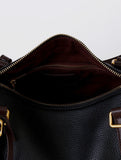 Full Grain Leather Pillow Boston Bag – Pebbled Cowhide & Suede Shoulder Bag | Gold Hardware, Top Handle & Crossbody Strap