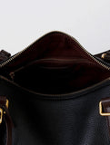 Full Grain Leather Pillow Boston Bag – Pebbled Cowhide & Suede Shoulder Bag | Gold Hardware, Top Handle & Crossbody Strap