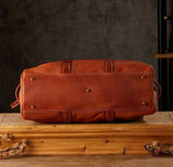 Vegetable Tanned Italian Full Grain Leather Travel Bag | Handcrafted Vintage Minimalist Business Duffel & Shoulder Bag