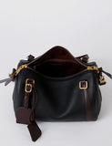 Full Grain Leather Pillow Boston Bag – Pebbled Cowhide & Suede Shoulder Bag | Gold Hardware, Top Handle & Crossbody Strap