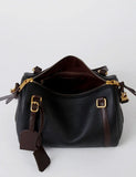 Full Grain Leather Pillow Boston Bag – Pebbled Cowhide & Suede Shoulder Bag | Gold Hardware, Top Handle & Crossbody Strap