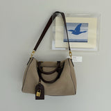 Handcrafted Suede Leather Boston Bag for Women | Padlock Charm Shoulder& Crossbody Bag | Handcrafted Matte Cowhide Top Handle Purse