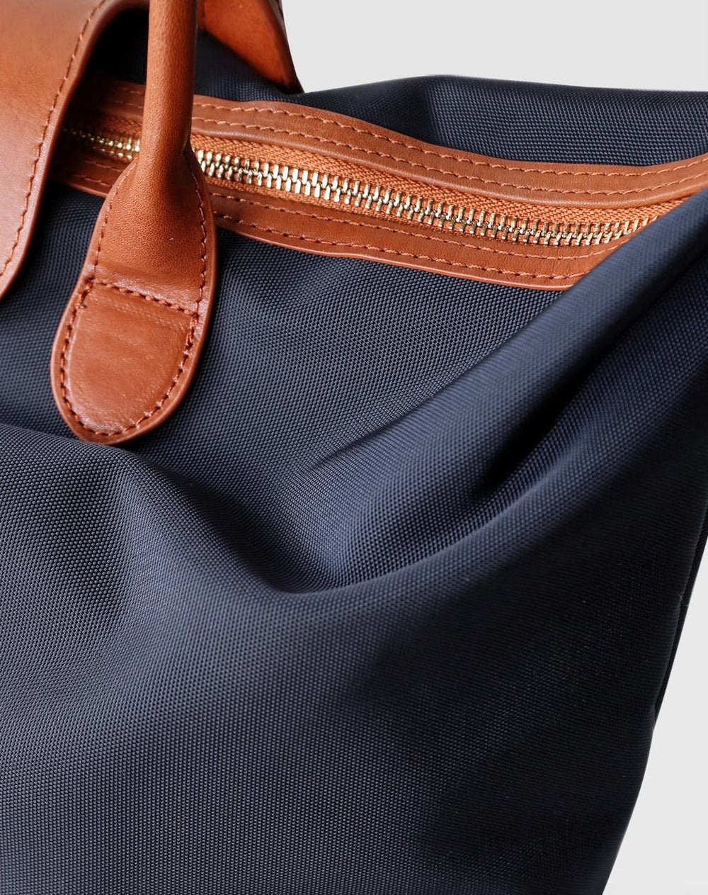 Handmade recycled nylon cowhide leather work tote bag – large size with adjustable strap