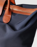 Handmade recycled nylon cowhide leather work tote bag – large size with adjustable strap