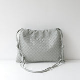 Luxurious Handwoven Lambskin Handbag Drawstring, Genuine Leather Shoulder Bucket Bag for Women