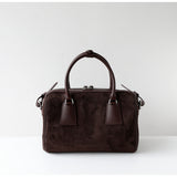 Vintage Suede Boston Bag for Women | Maillard-Tone Pillow Handbag with Detachable Strap | Niche Handcrafted Commuter Crossbody Bag