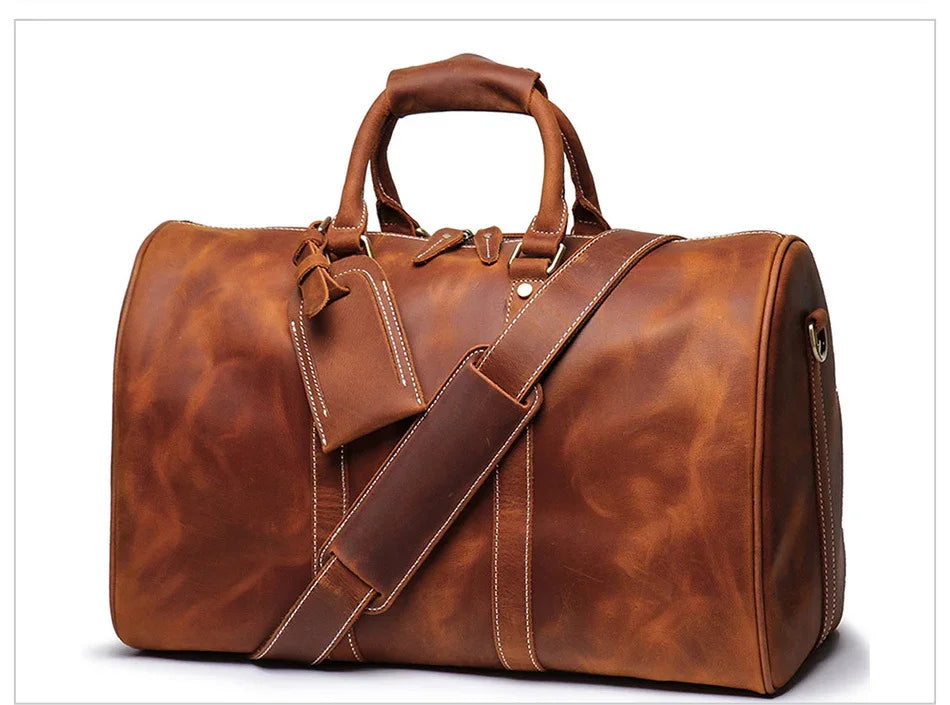 Handmade Full Grain Leather Duffle Bag – Vegetable-Tanned Cowhide Holdall | Brass Hardware, YKK Zippers & Padded Shoulder Strap - Image 3