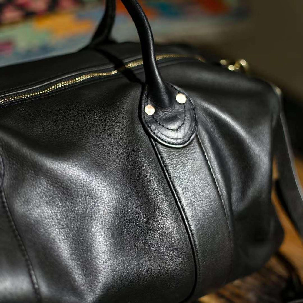 17 inch Hunter Black Brown Leather Weekend Bag, Women Leather Duffle Bag, Mens Travel Bag, Carry-On Bag, Leather Luggage, Leather Gym Bag - Alexel Crafts
