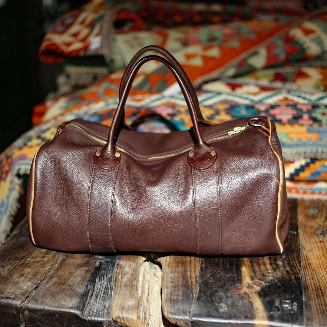 17 inch Hunter Black Brown Leather Weekend Bag, Women Leather Duffle Bag, Mens Travel Bag, Carry-On Bag, Leather Luggage, Leather Gym Bag - Alexel Crafts