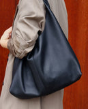 Premium Suede Leather Large Hobo Tote | Minimalist Slouchy Cowhide Leather Commuter Bag